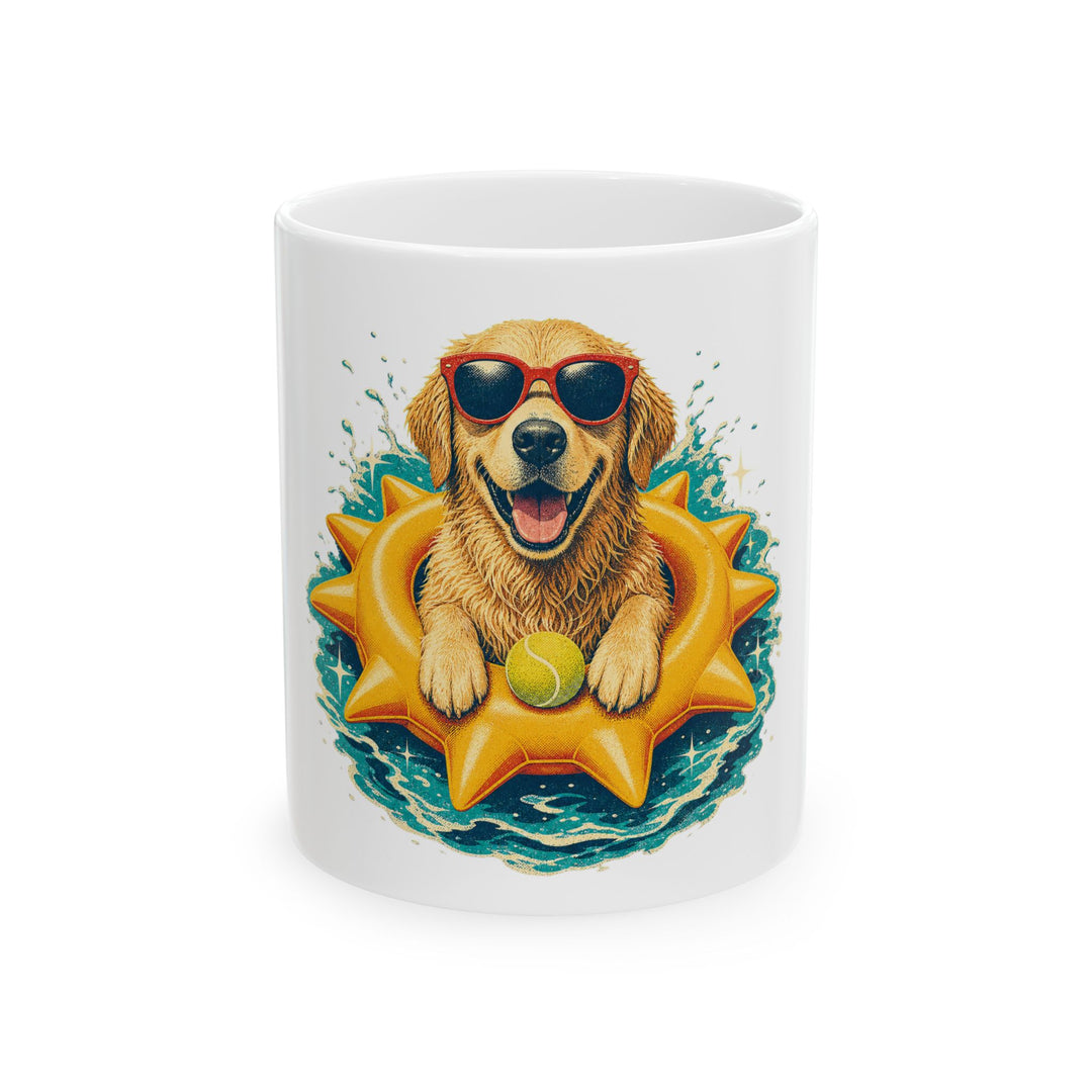 Golden Retriever Summer Dog Mug — Cute Sunglasses & Float Toy 11oz/15oz Ceramic