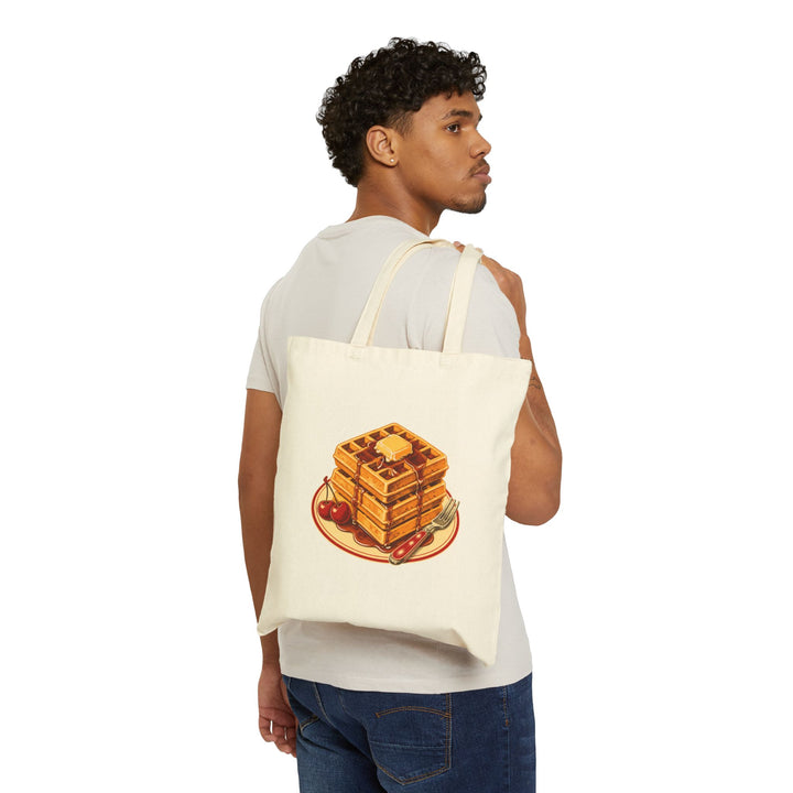 Waffle Stack Canvas Tote Bag — Cute Breakfast Illustration Grocery Shopper