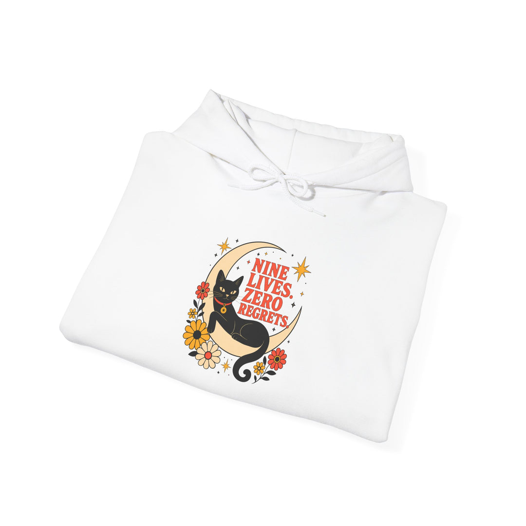Cat Moon Hoodie — “Nine Lives, Zero Regrets” Cozy Graphic Pullover