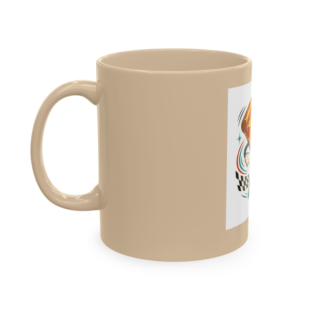 Pizza Racer Mug — Retro Slice Racing Coffee Cup