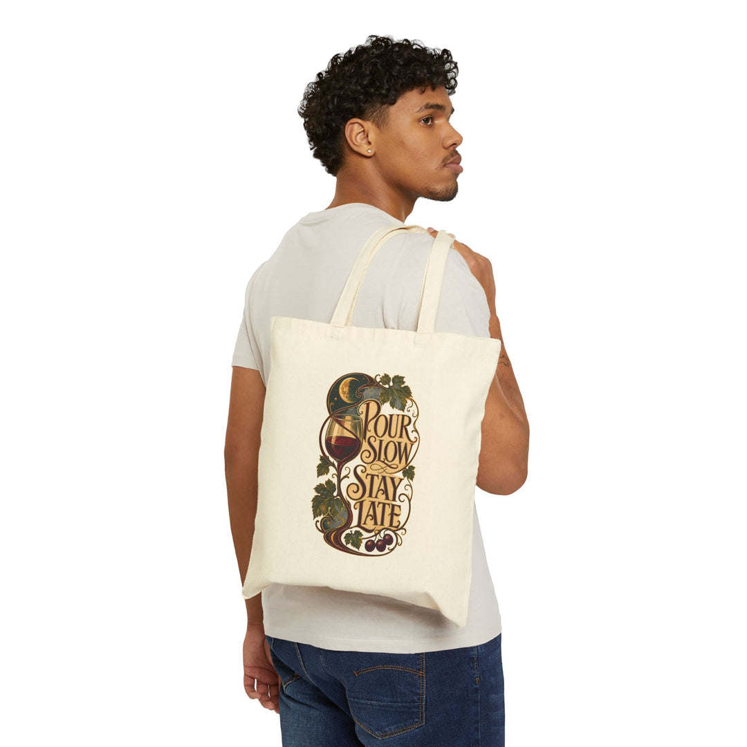 Pour Slow, Stay Late National Red Wine Day Cotton Canvas Tote