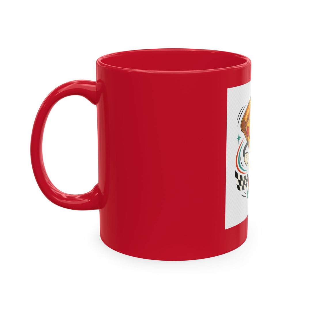 Pizza Racer Mug — Retro Slice Racing Coffee Cup