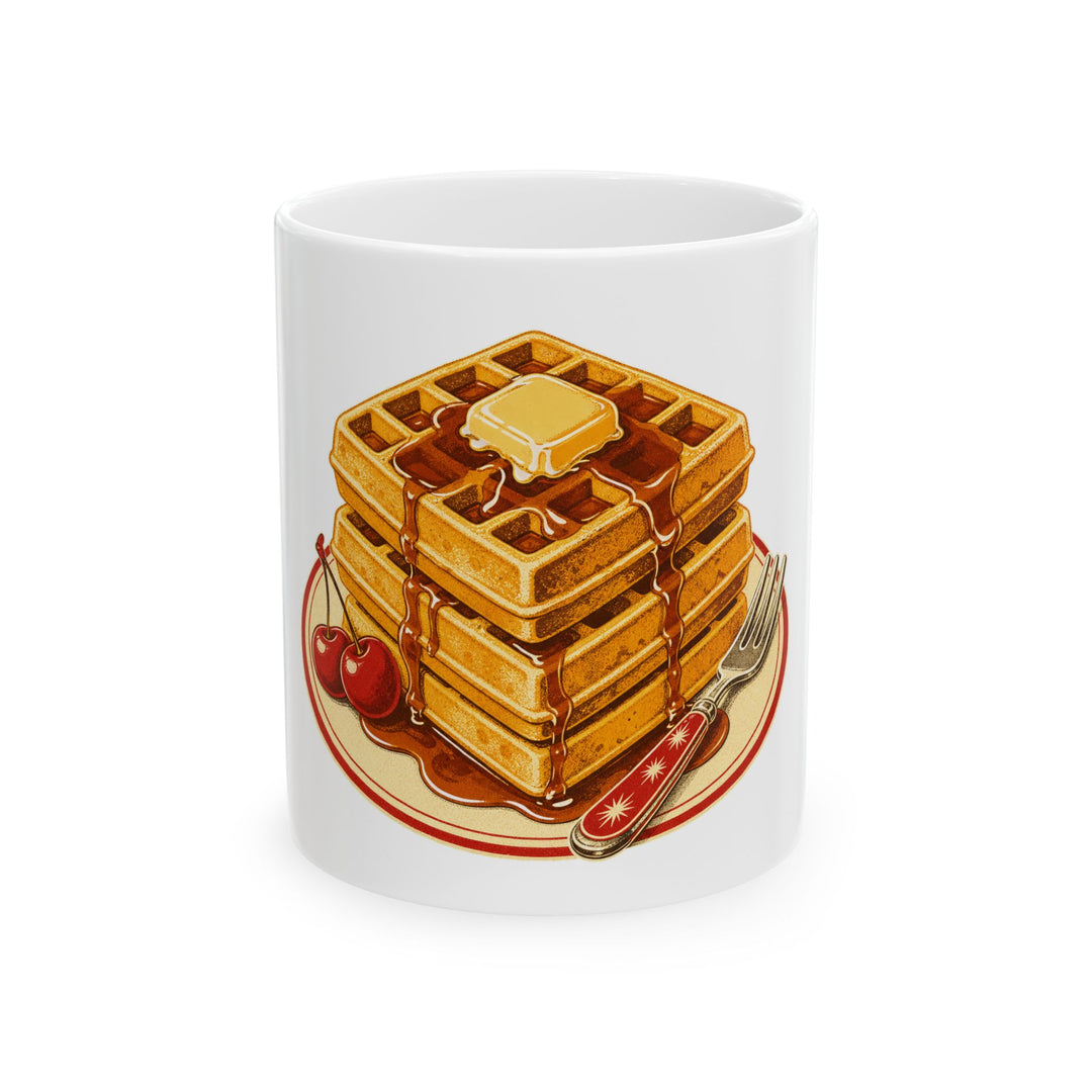 Waffle Stack Ceramic Mug — Retro Breakfast Coffee Cup (11oz & 15oz)
