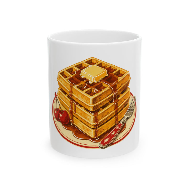 Waffle Stack Ceramic Mug — Retro Breakfast Coffee Cup (11oz & 15oz)