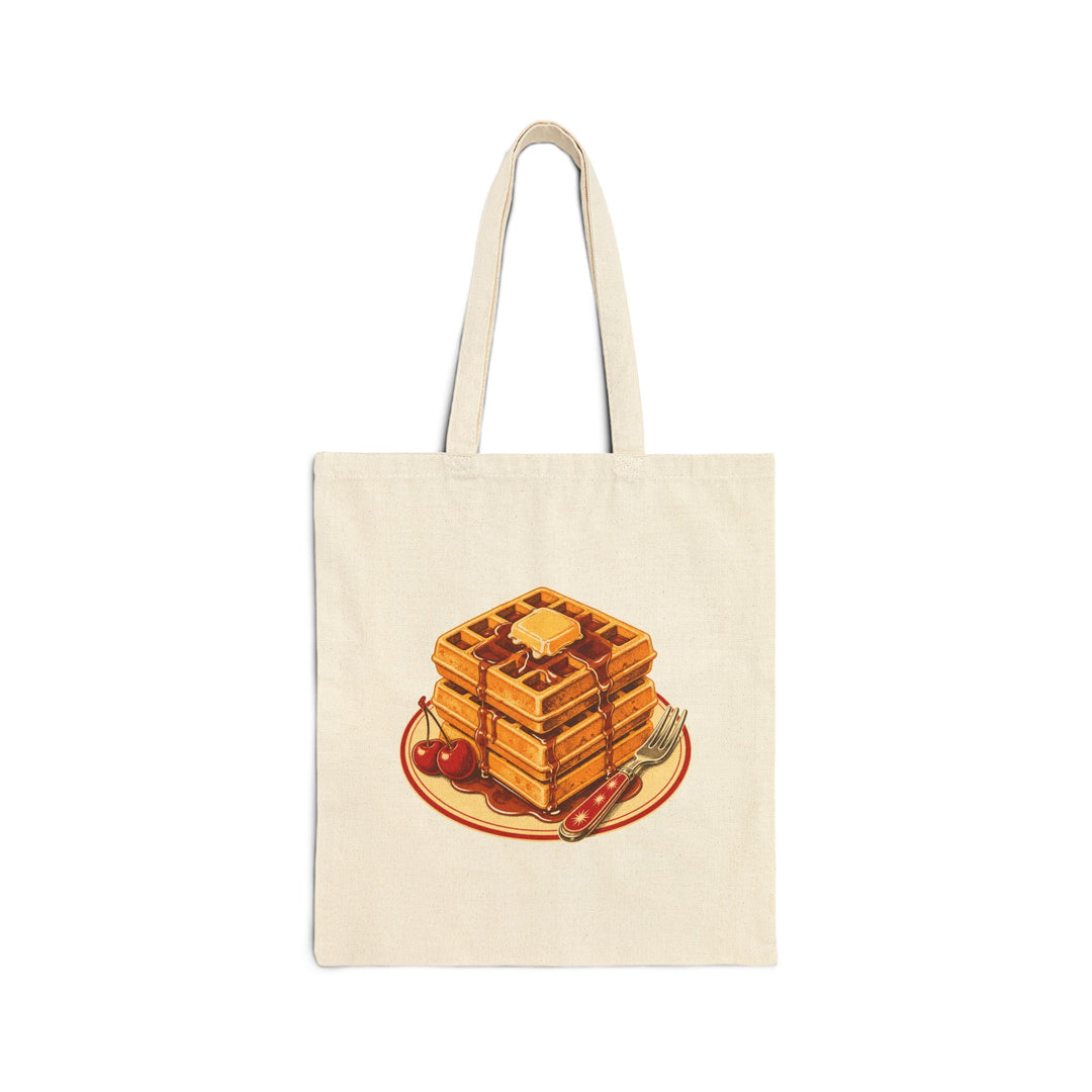 Waffle Stack Canvas Tote Bag — Cute Breakfast Illustration Grocery Shopper