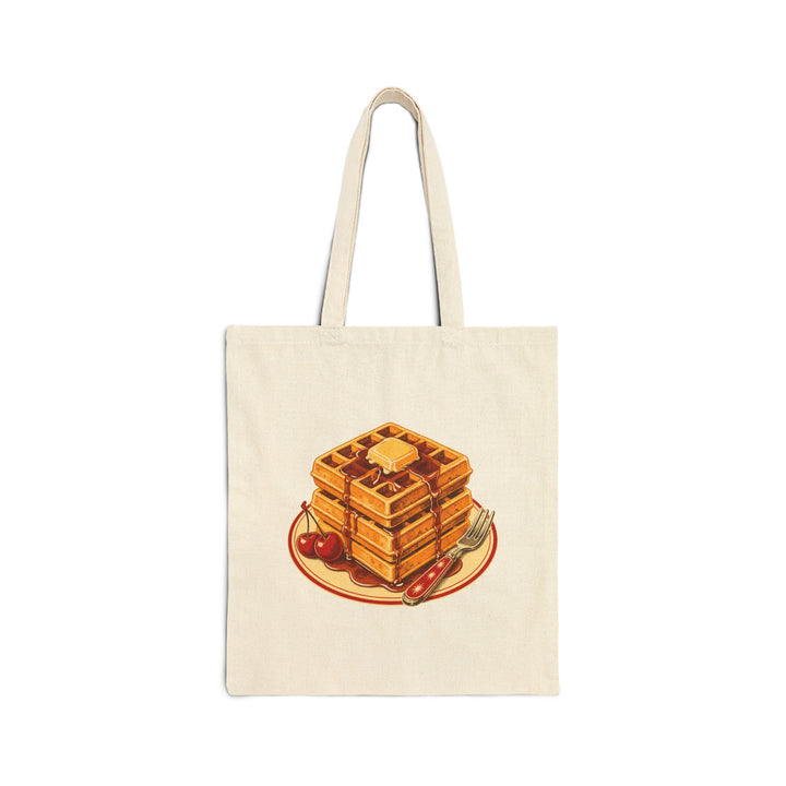 Waffle Stack Canvas Tote Bag — Cute Breakfast Illustration Grocery Shopper